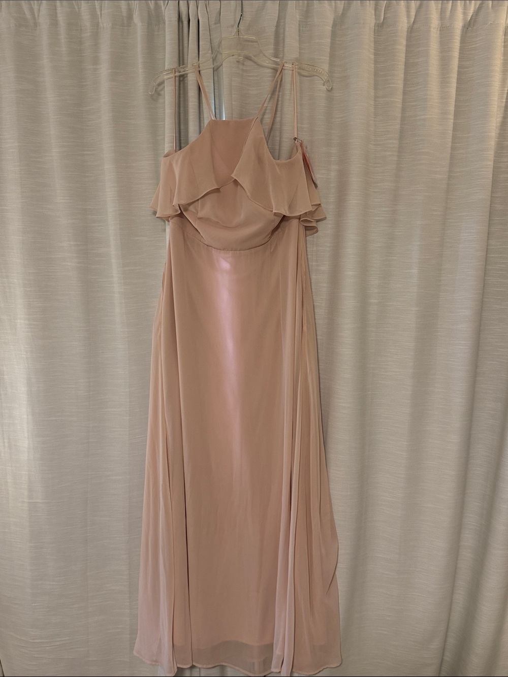 Women's Blush Ruffled Spaghetti Strap Bridesmaid Dress